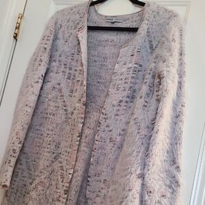 Cozy Open-Front Women’s Sweater Cardigan - Soft Gray And Pale Pink